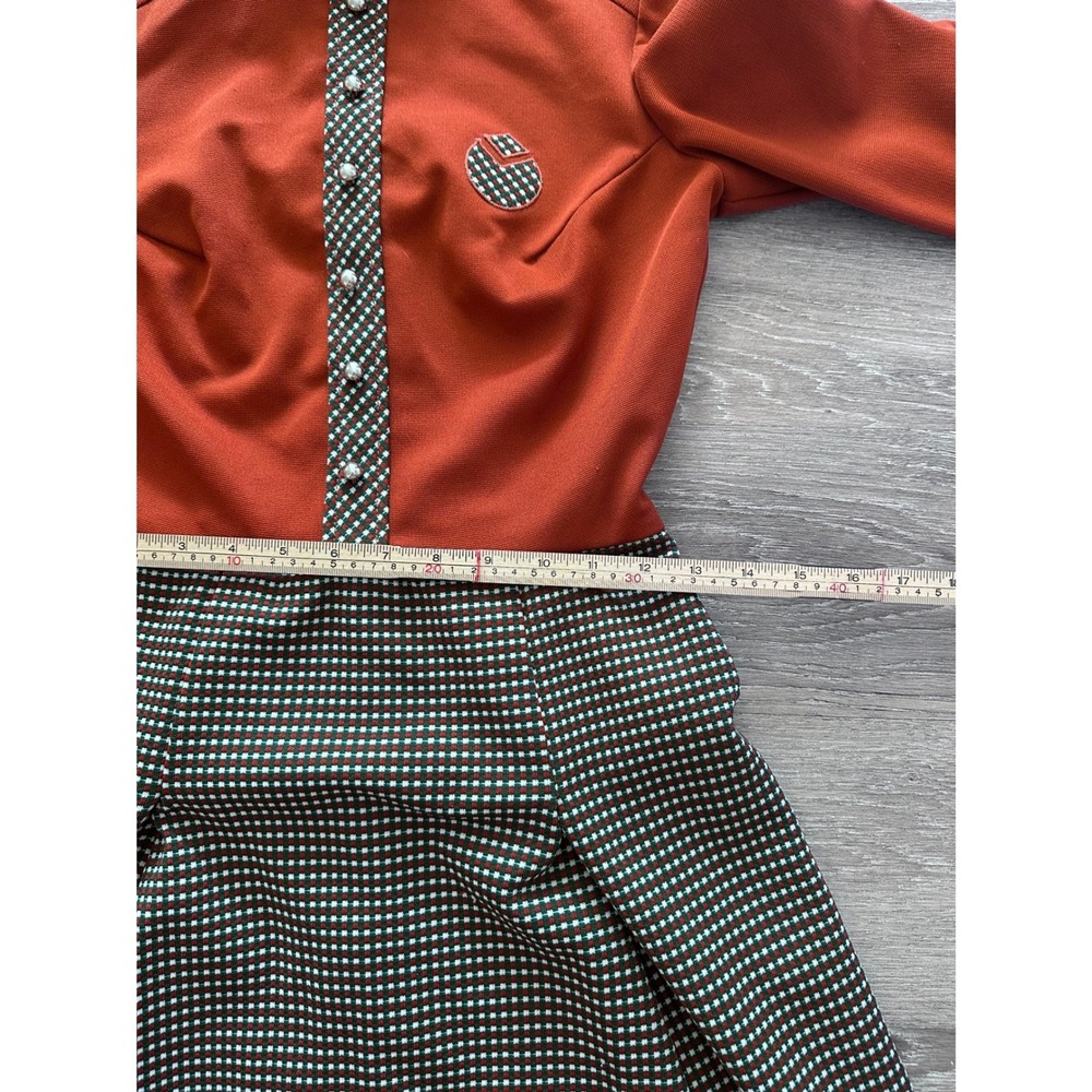 Vintage Gay Gibson 70s Mod Dress Houndstooth GoGo Retro Mock Neck XS Orange - Picture 7 of 10